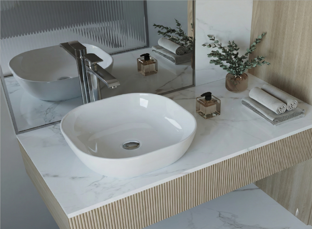 حوض فوق سطح افقي 42 * 42 سم سانيبيور ابولو ابيض