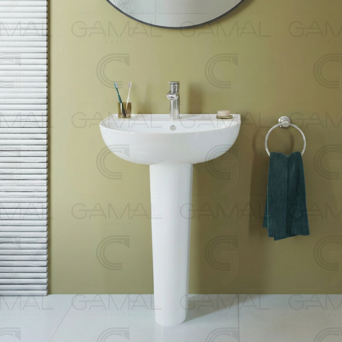 حوض 60 سم بالعامود كامل سانيبيور فيجا ابيض