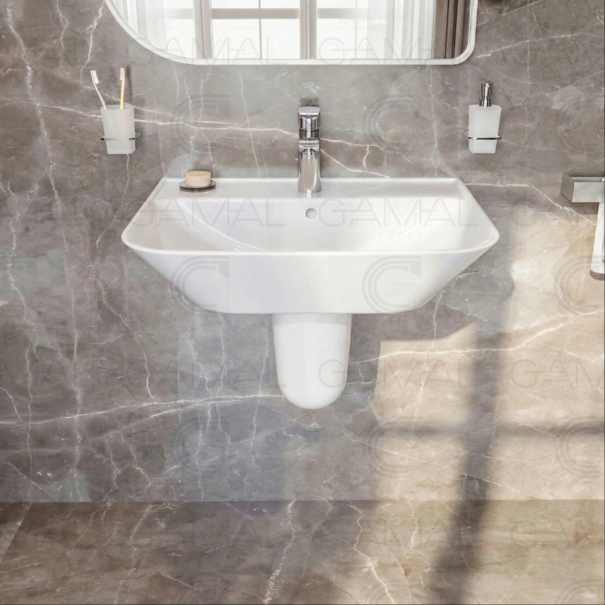 حوض 65 سم بالركبة كامل سانيبيور ماجنيوس ابيض