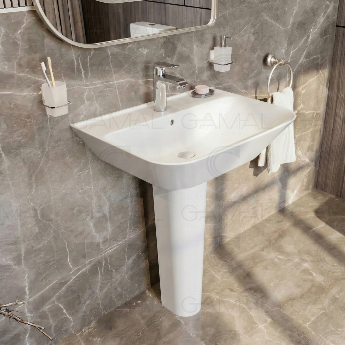 حوض 65 سم بالعامود كامل سانيبيور ماجنيوس ابيض