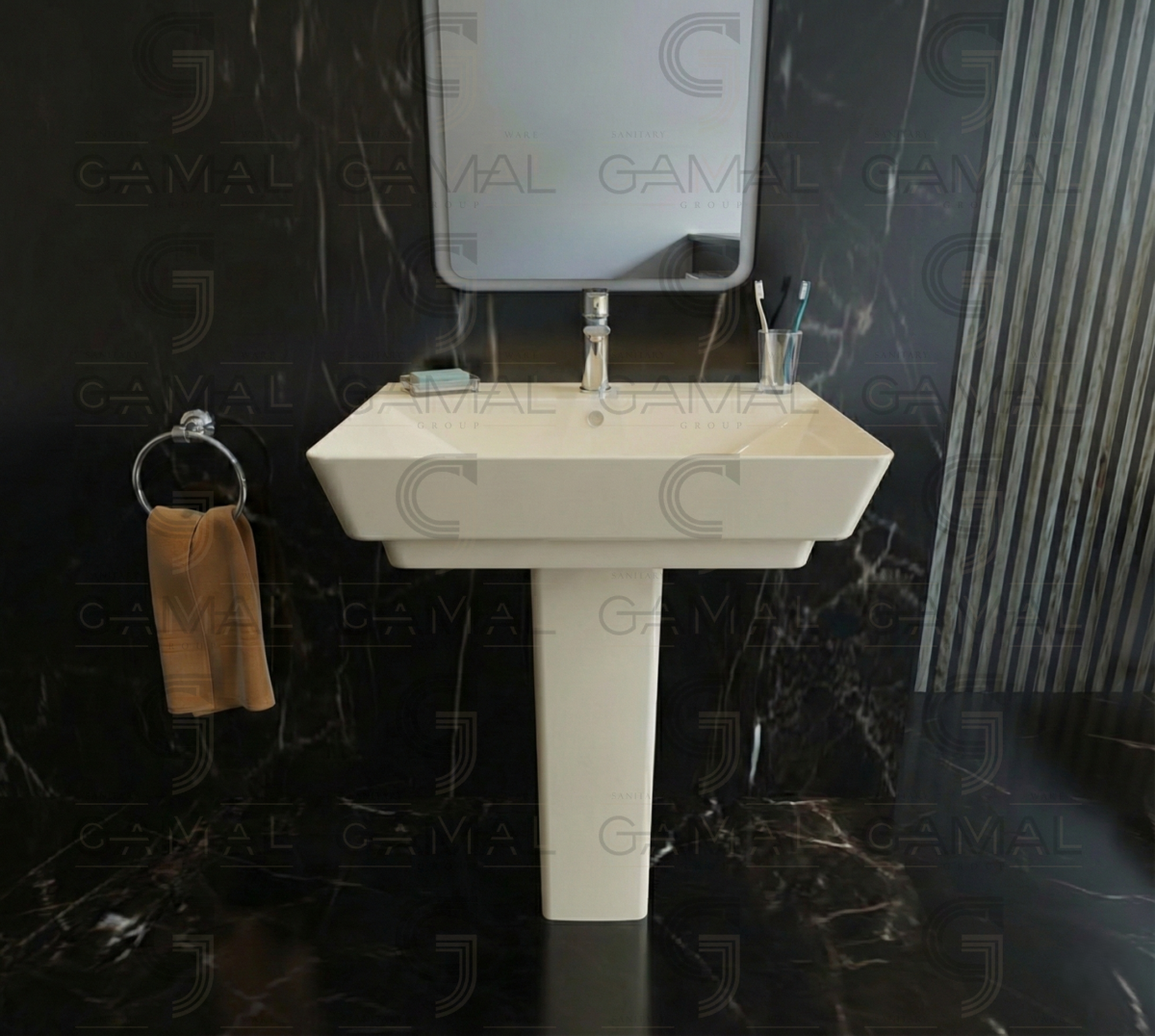 حوض 80 سم بالعامود كامل سانيبيور كيبلر برجامون