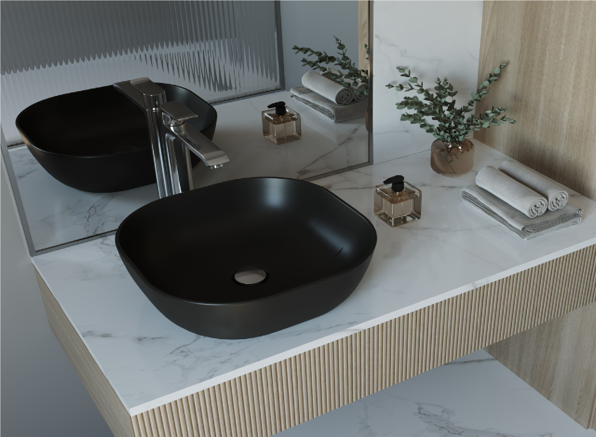 حوض فوق سطح افقي 42 * 42 سم سانيبيور ابولو اسود