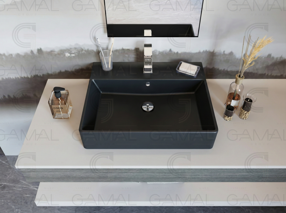 حوض فوق سطح افقي 60 سم بالفايظ بفتحة الخلاط سانيبيور كيبلر اسود