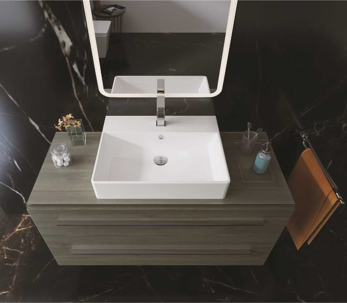 حوض فوق سطح افقي 50 سم بالفايظ بفتحة الخلاط سانيبيور كيبلر ابيض